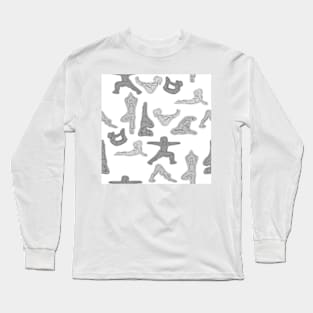 Grey Yoga Pattern Wallpaper Long Sleeve T-Shirt